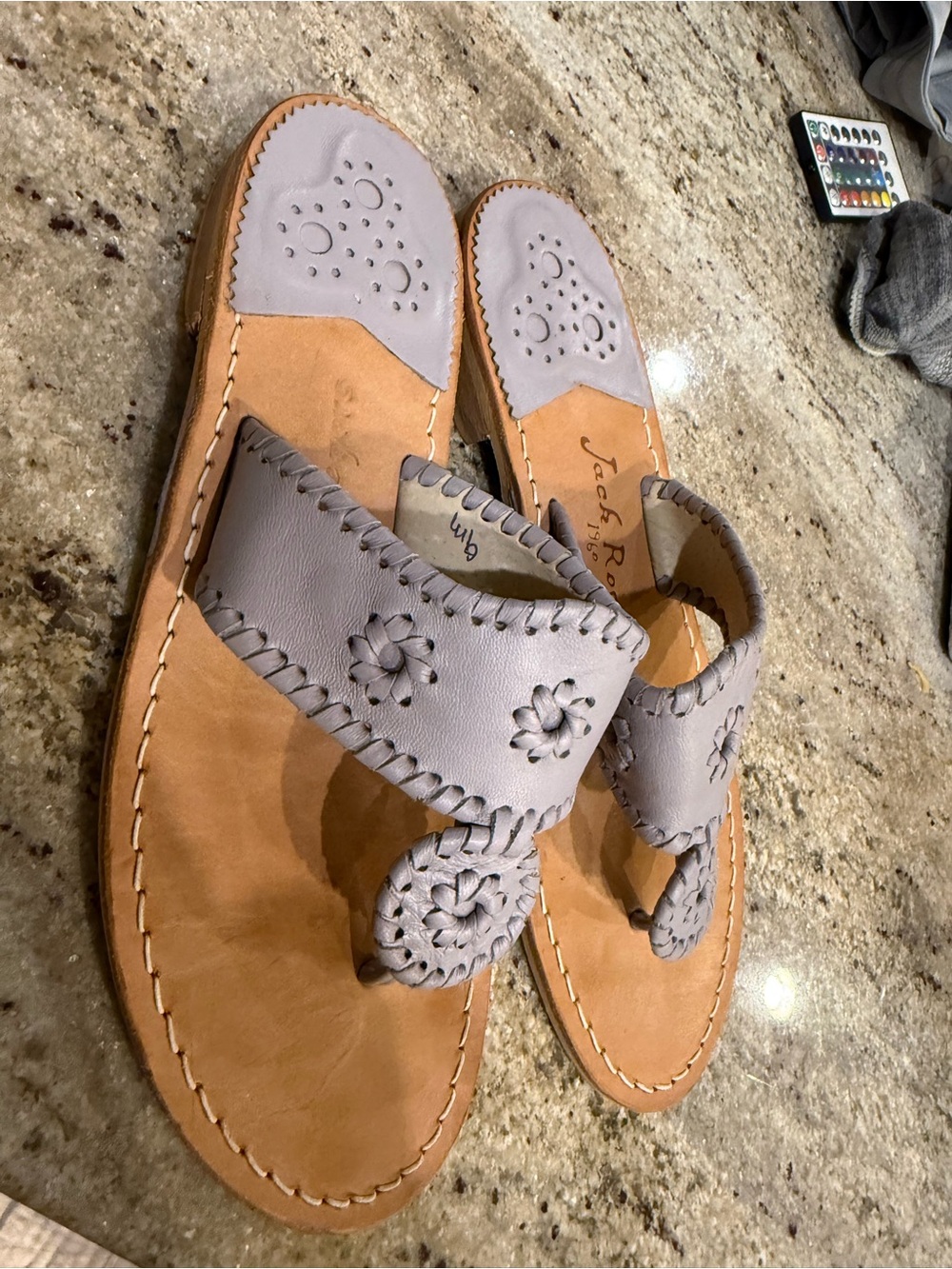 Jack Rogers Lavender/Gray Leather Toe-Loop Sandals